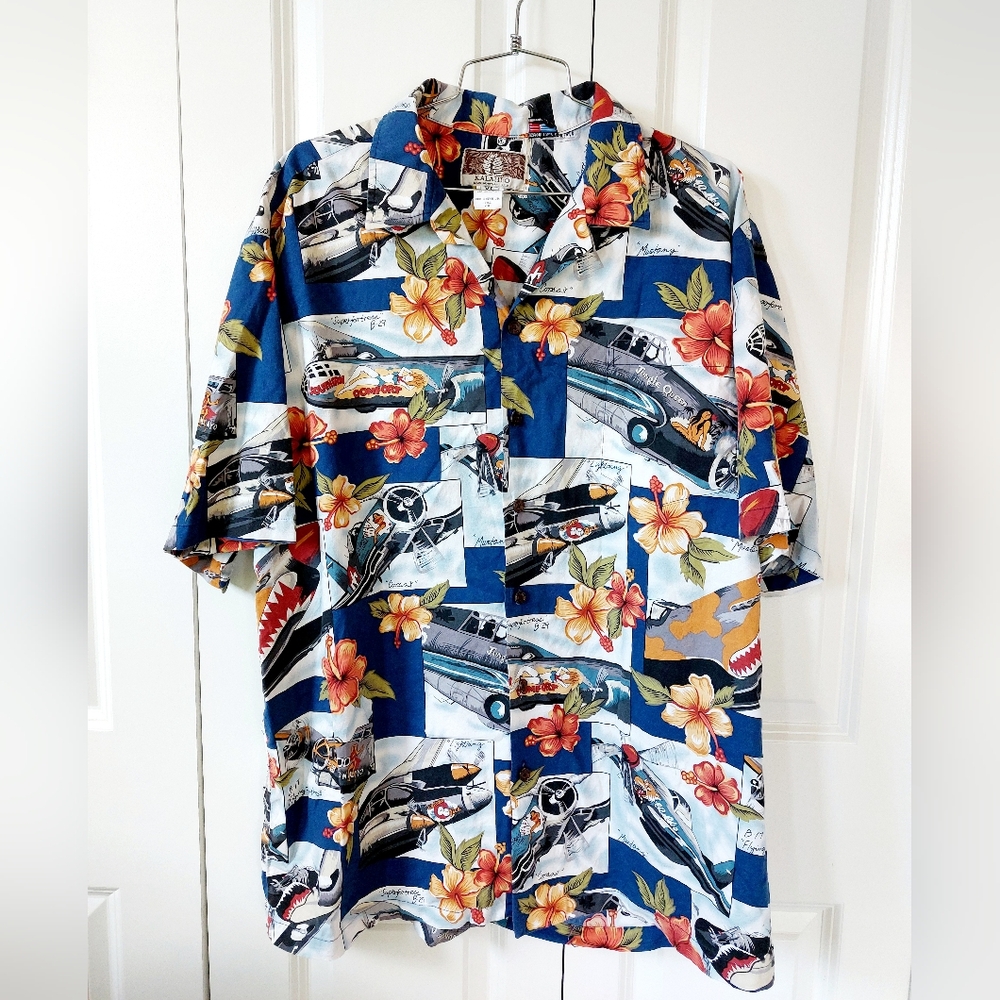 Hawaiian Shirt Airplanes &‎ Women & Hibiscus size XL Kalaheo